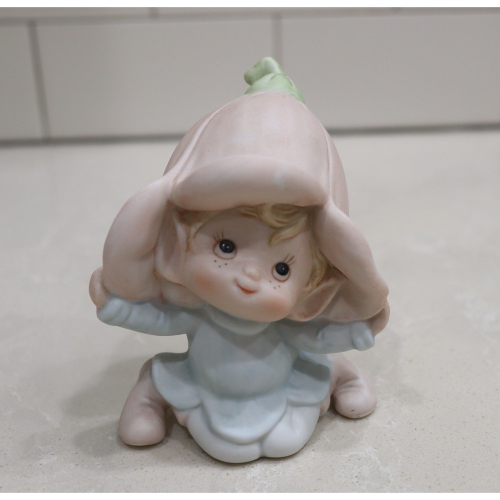Vintage Porcelain Elf Flower Petal Hat Figurine Pink Blue Ceramic 5615 3.75in